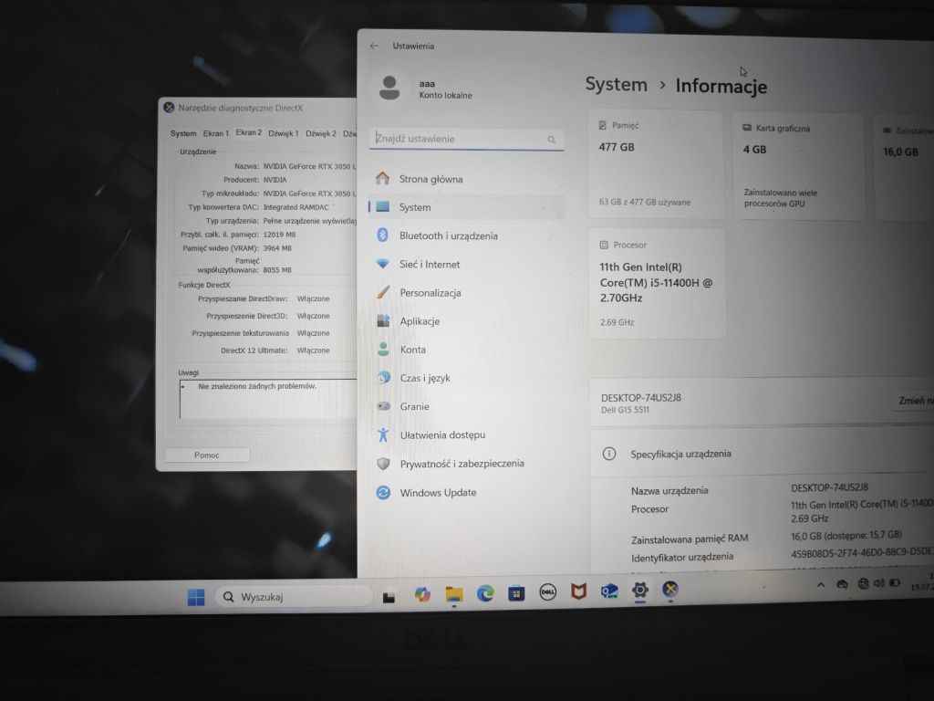 Laptop Gamingowy Dell G15 , RTX 3050, Intel i5 , 16gb ram gwarancja