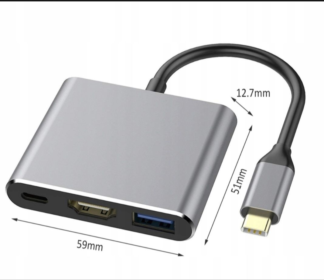 Adapter HUB 3w1 USB-C