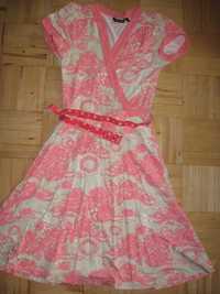 Sukienka letnia S 36 kopertowy dekolt wiskoza z elastanem BDB+