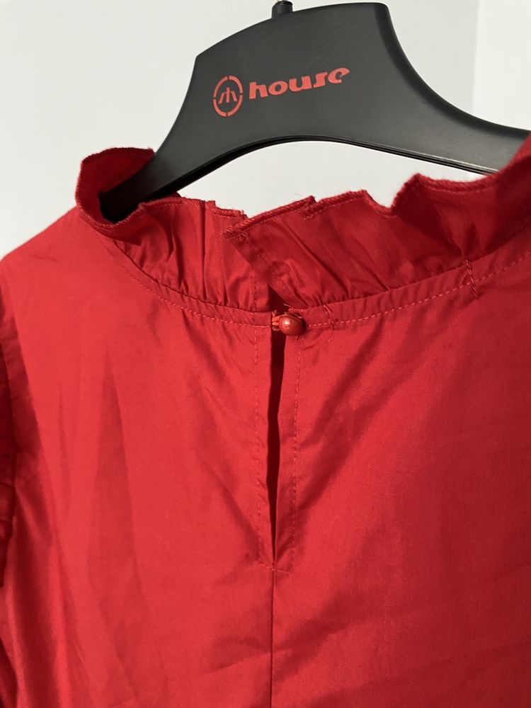 Shein L/XL 40/42 czerwona sukienka z długimi rękawami i falbanami