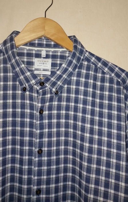 Неношеная 2XL OLYMP Красивая Слегка Плотная рубашка в клетку