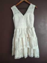 Sukienka biała ecrue na ramiączka rozmiar S haftowana koronkowa
Biała