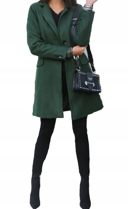 Płaszcz butelkowa zieleń rozm. 40 lekko taliowany