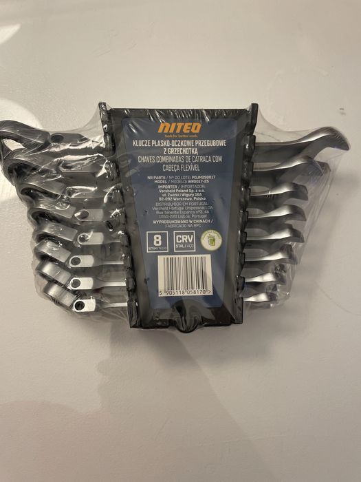 Niteo Klucze Płasko-Nasadowe Przegubowe z grzechotką 8 szt.