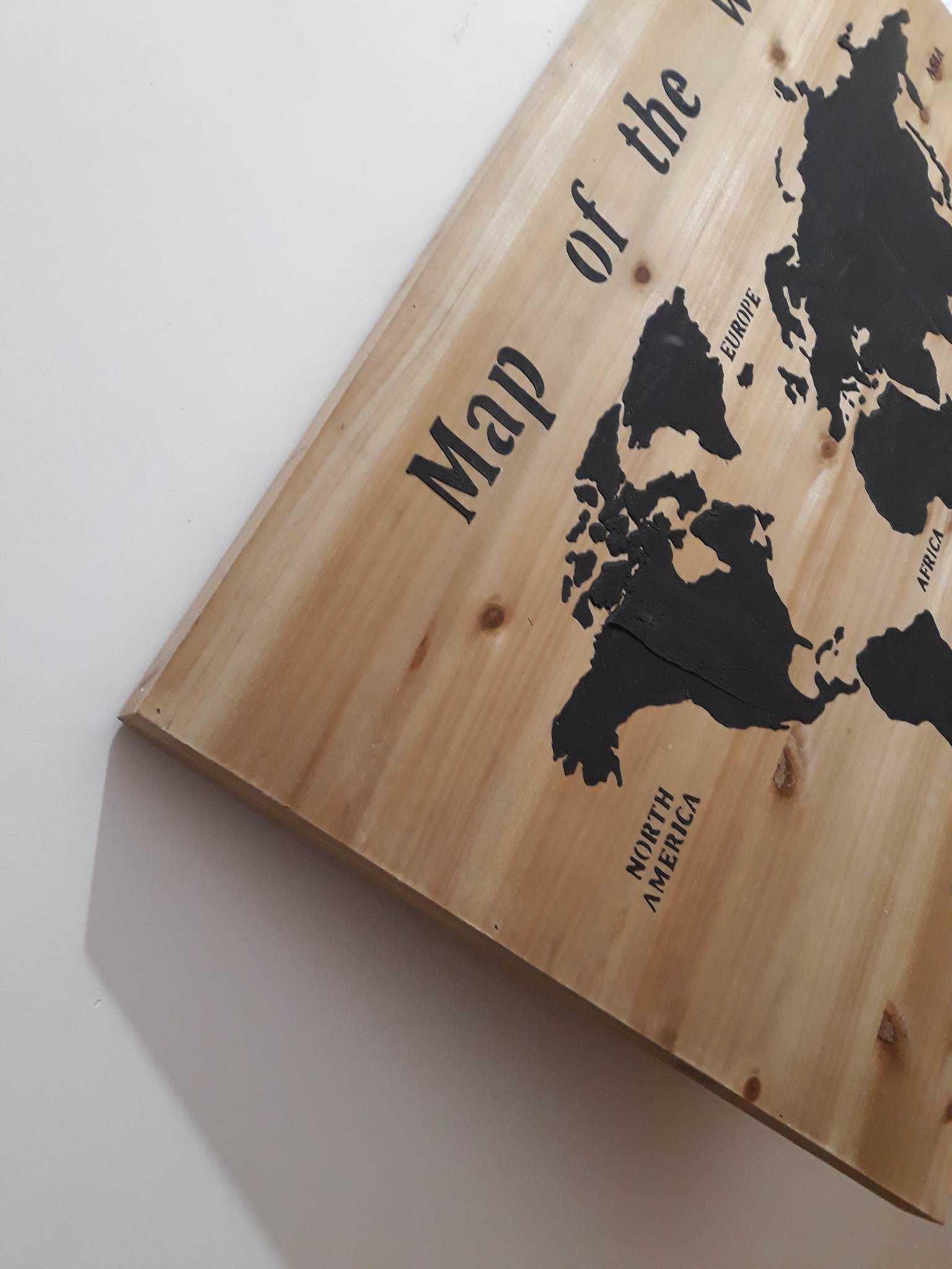 Drewniana tablica obraz Mapa Świata 55x78x3 cm odbiór