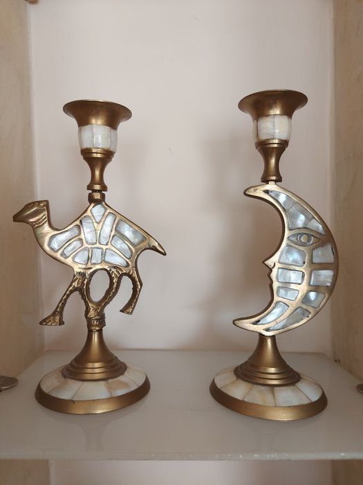 Dwa swieczniki mosiadz