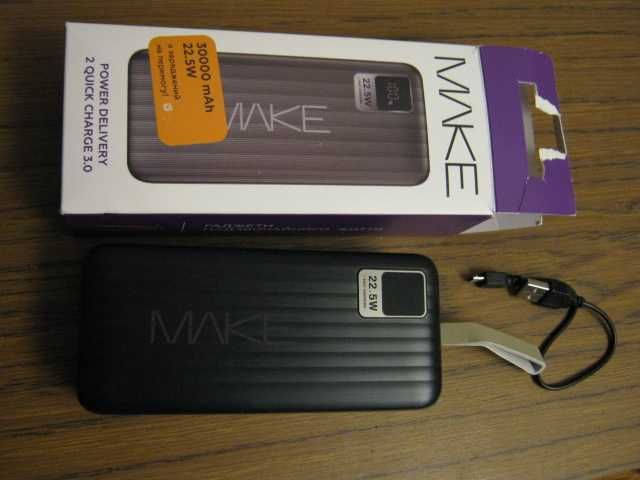 Батарея мобильная (повербанк) MAKE 30000 mAh