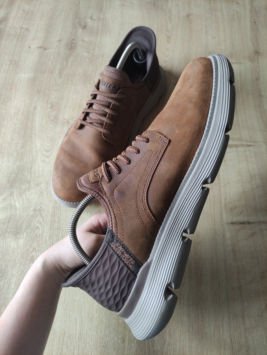 крутые мужские кожаные кроссовки Skechers, модель 2024 года,р.46.