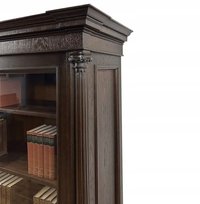 BIBLIOTEKA antyk XIX w. WITRYNA SZAFA rzeźbiona kolumny 2 szuflady
