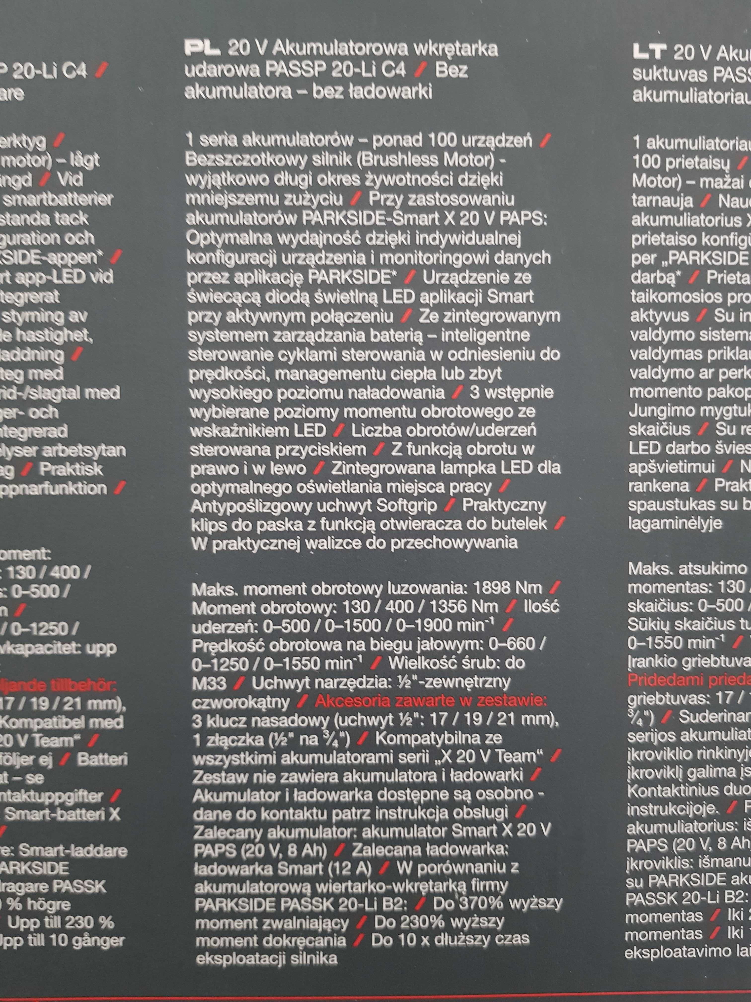 Parkside Performance klucz do kół wkrętarka udarowa PASSP 20-Li C4