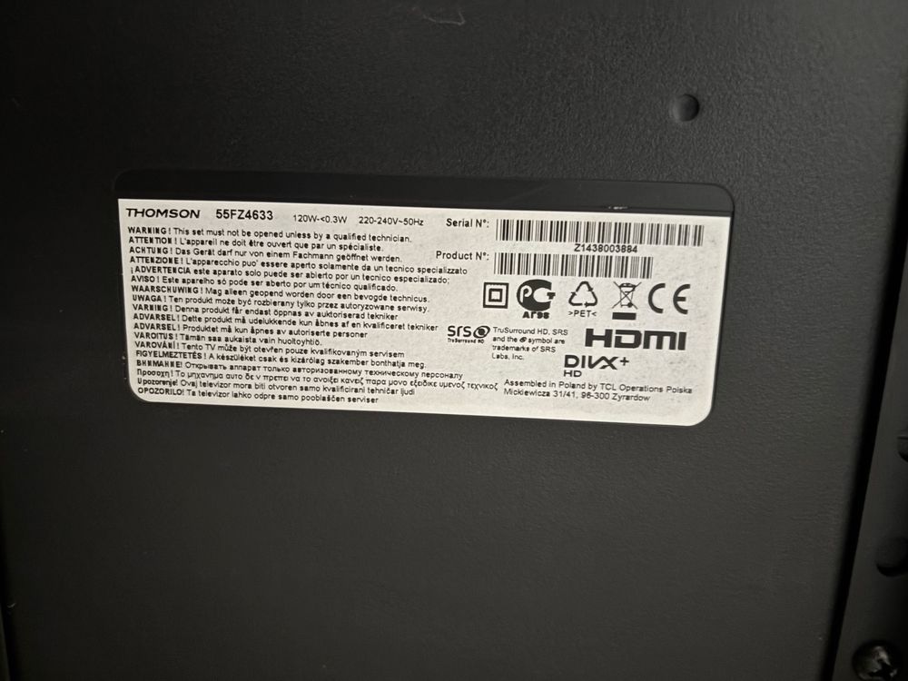 Sprzedam TV Thomson 55FZ4633 55 cali uszkodzony