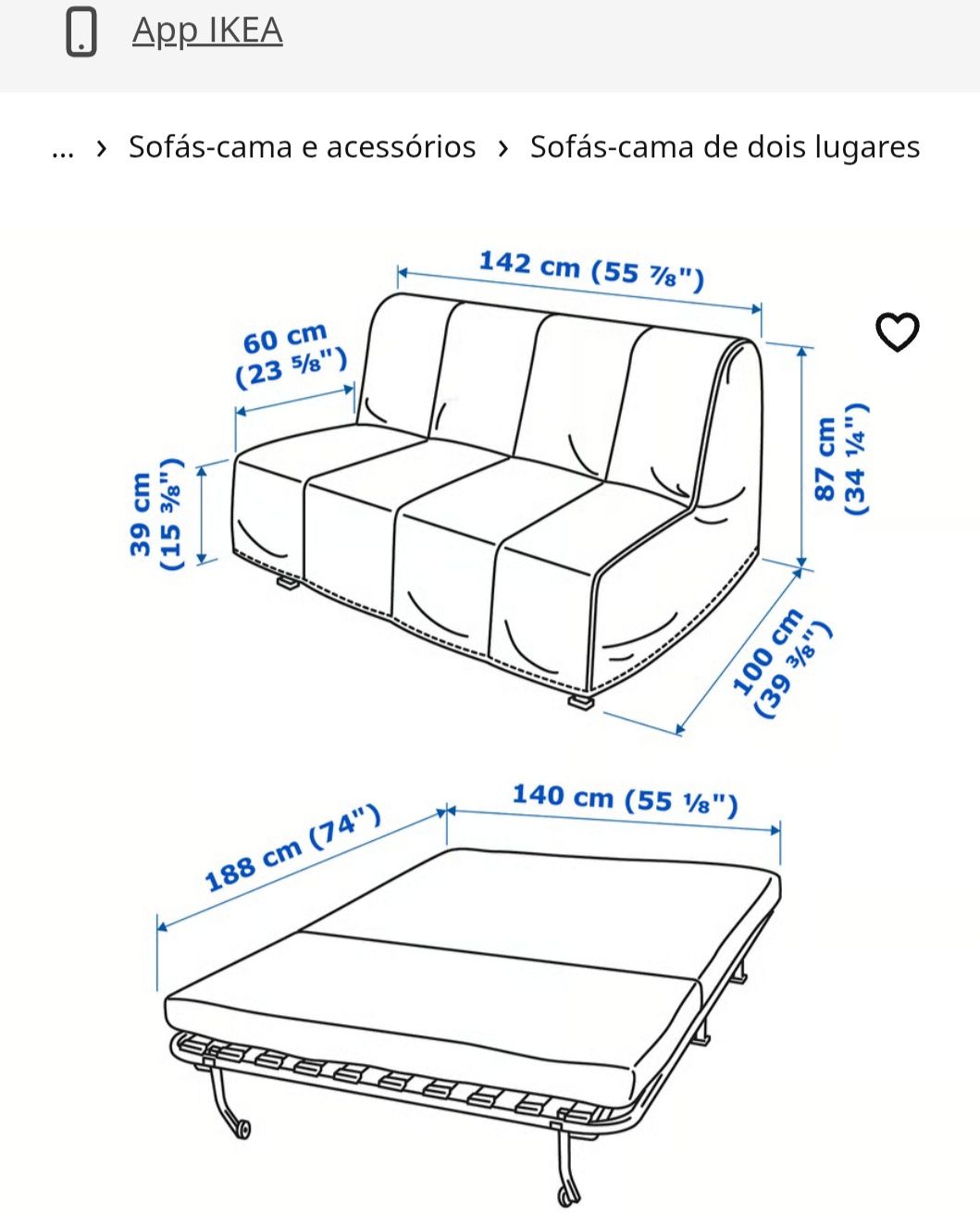 Sofá cama de dois lugares
