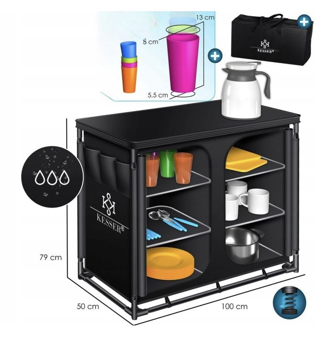 Kuchnia turystyczna kempingowa składana z torbą i połkami