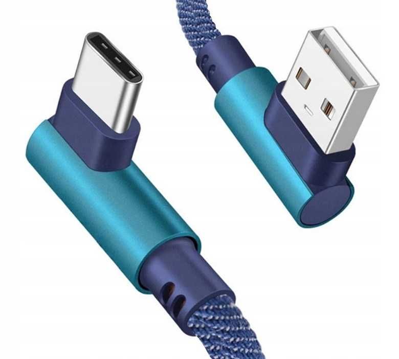 Solidny Kabel USB typ C Kątowy 2A QC oplot 1m Blue ** Wejherowo