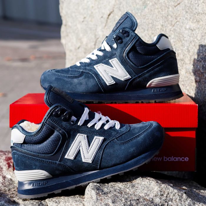 (1591) ЗИМОВІ кросівки черевики New Balance 574 з хутром, сині (37-41)