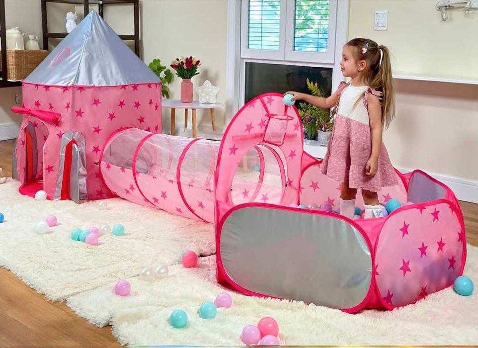 Детская игровая палатка с туннелем и бассейном, палатка шатер 3 в 1