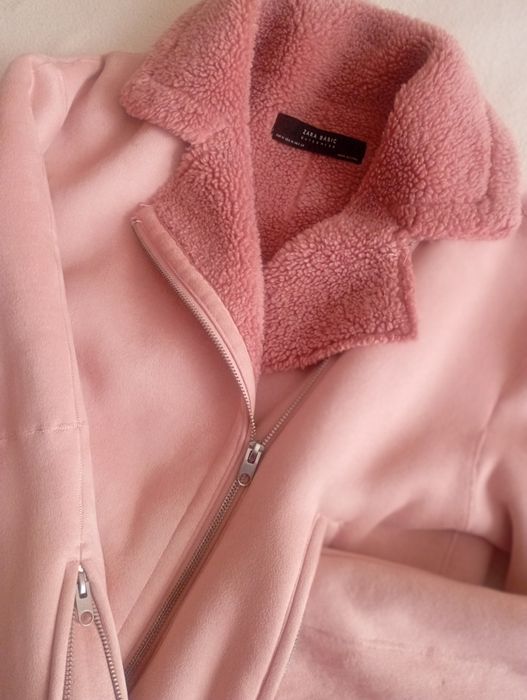 Дубленка, косуха Zara, пудра, М