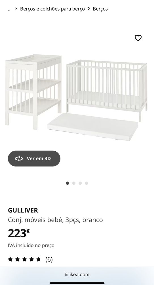 Conjunto berço + tocador + colchão IKEA - Impecavel