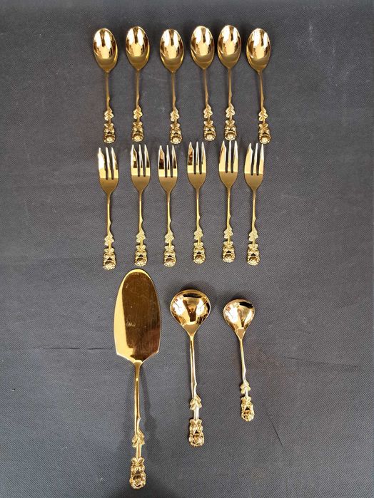 Sztućce deserowe pozłacane, zestaw