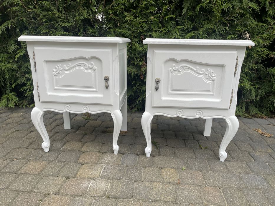 Szafka stolik nocny ludwikowski biały  komoda wąska Ludwik XV