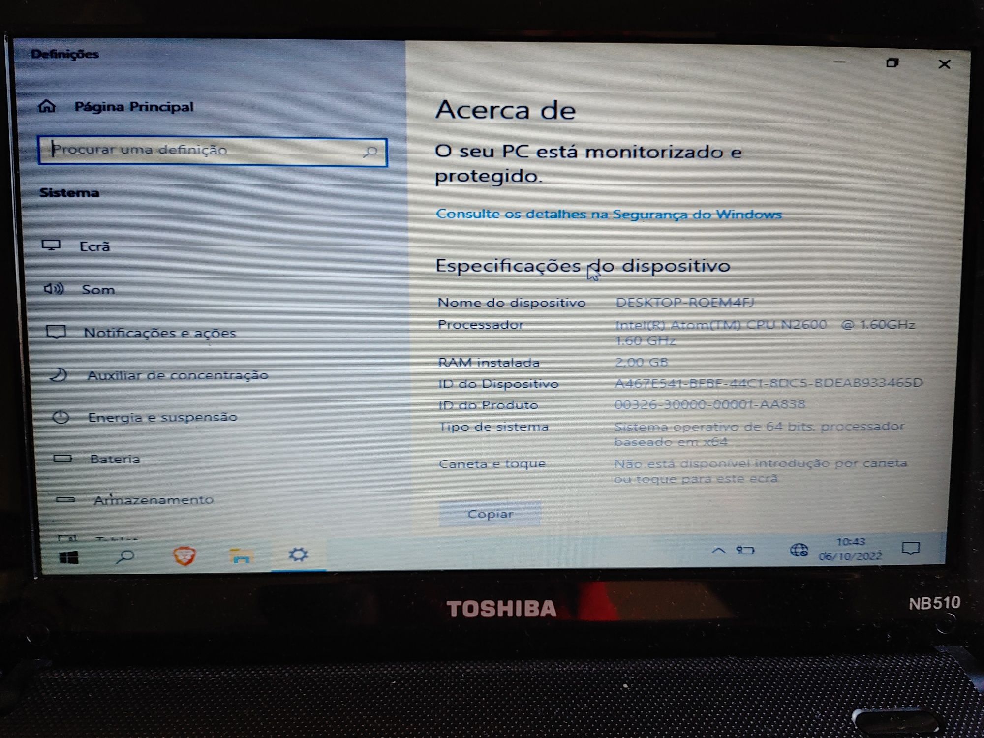 Portátil Toshiba Pequeno