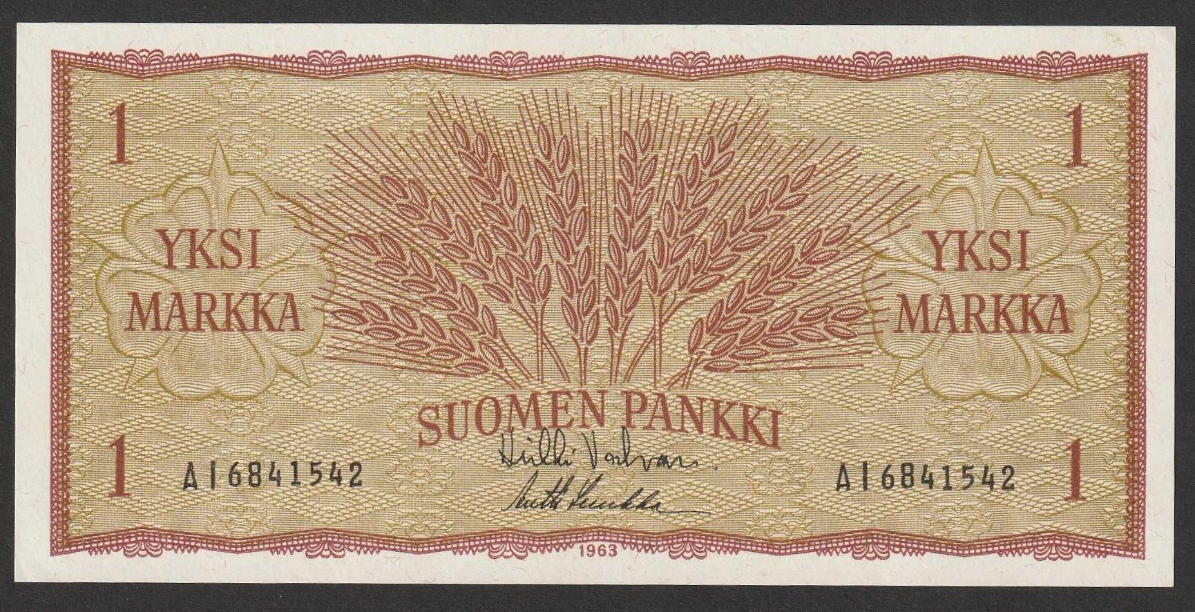 Finlandia 1 markka	1963 - AI - stan bankowy UNC