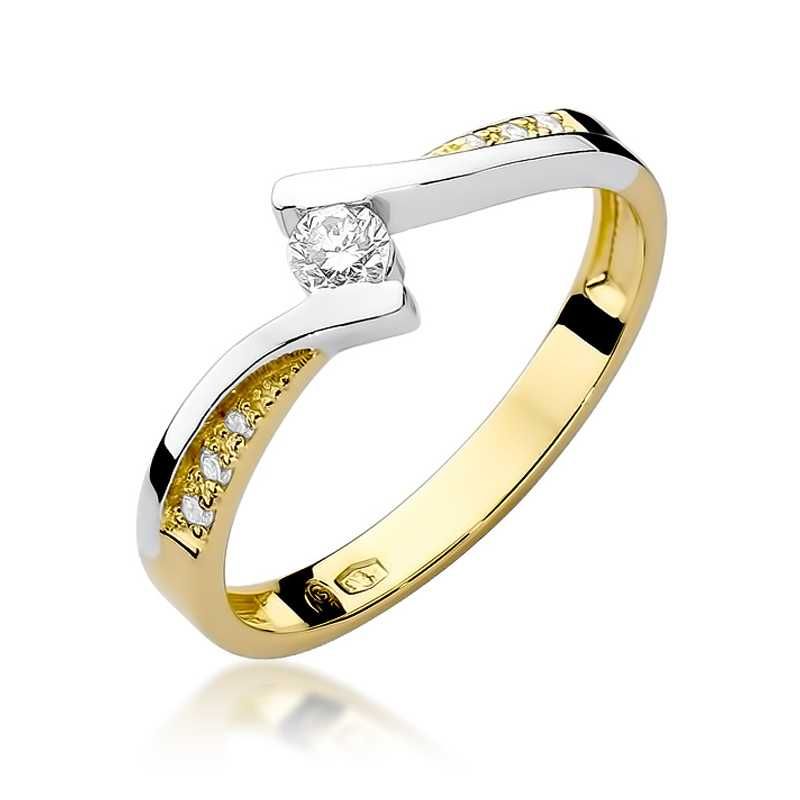 Piękny złoty pierścionek z brylantami 0,16ct. Pięknie się mieni