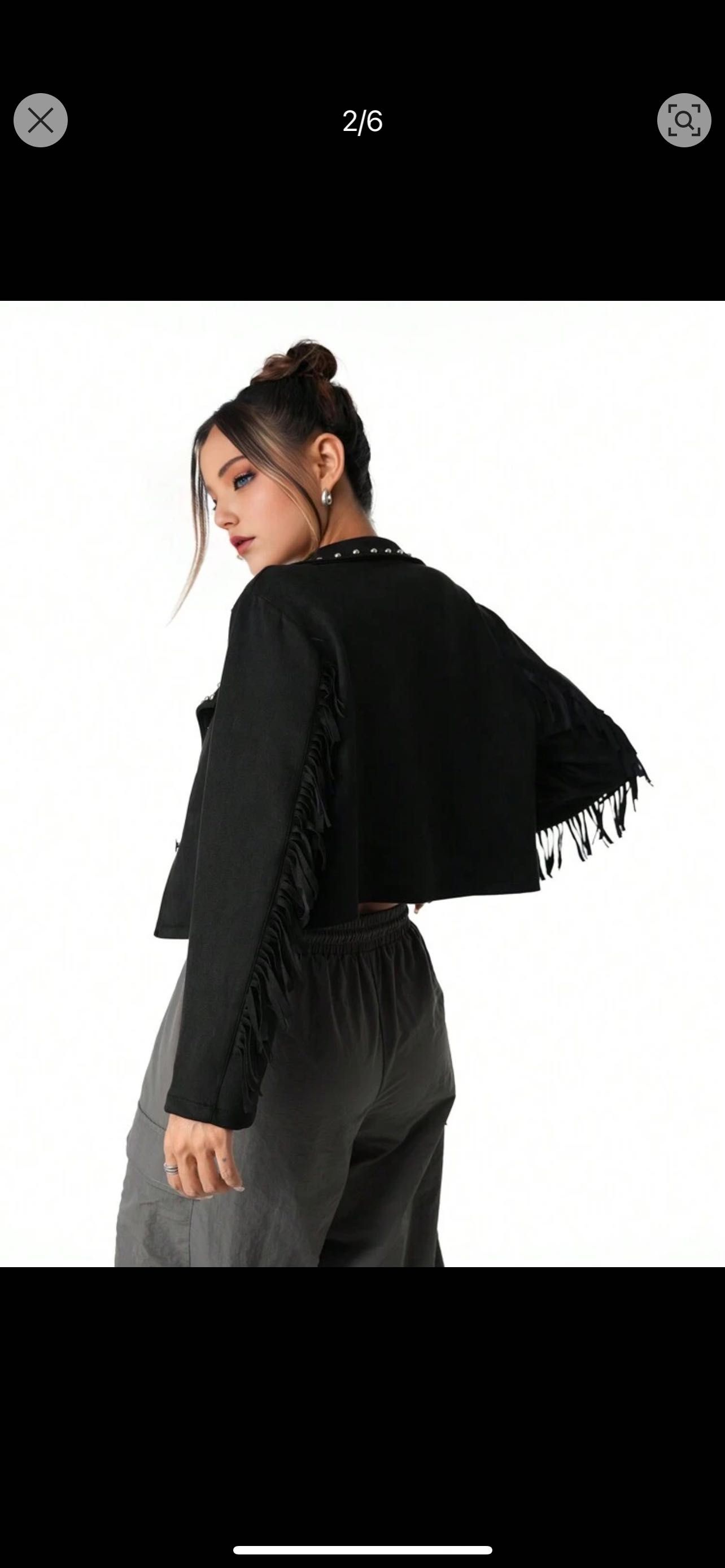 Nowa kurteczka czarna z frędzlami oversize 34 xs zamszowa marynarka