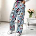 Nowe spodnie damskie luźne z naszywkami kwiatowymi jeans