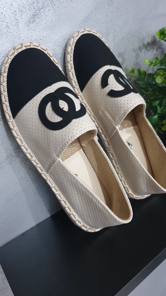 Buty damskie espadryle baleriny eko skóra nowe beżowo czarne roz 40/25