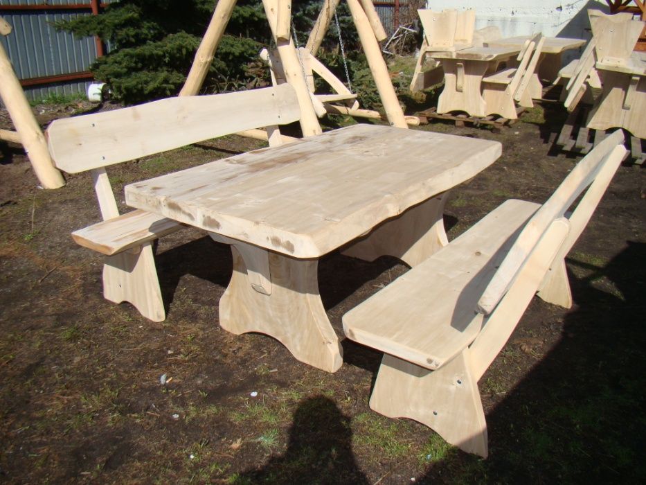 Zestaw meble ogrodowe - Drewniany stół i 2 ławki 1,4 m