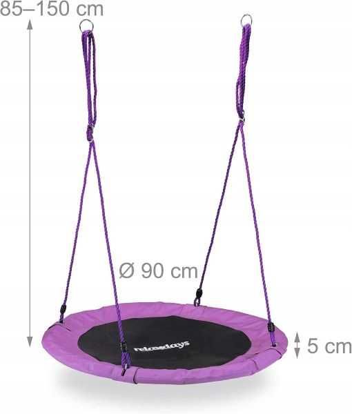 Relaxdays Huśtawka ogrodowa w kształcie gniazda Ø 90 fiolet do 110 kg