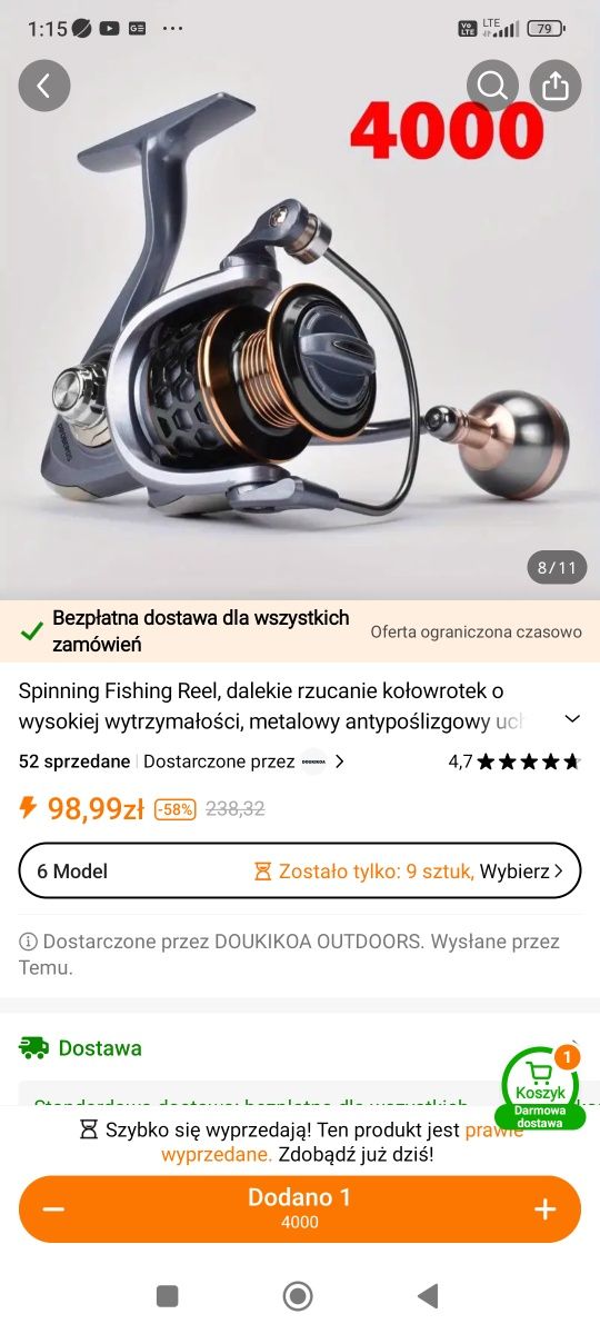 Kołowrotek spiningowy DR 2000 lub 3000