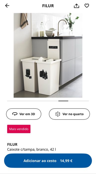 caixote com tampa branco 42lt Flur (IKEA)