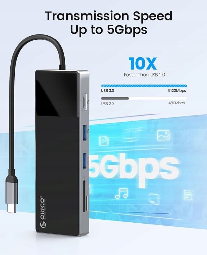 Stacja dokująca Orico Hub USB-C 9 w 1 ORICO: HDMI 4K, 4xUSB