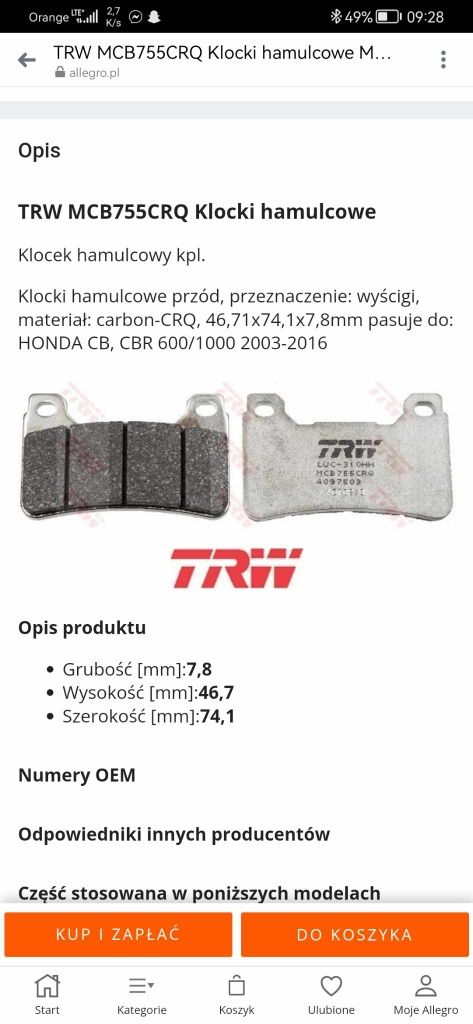 Klocki hamulcowe TRW MCB755CRQ