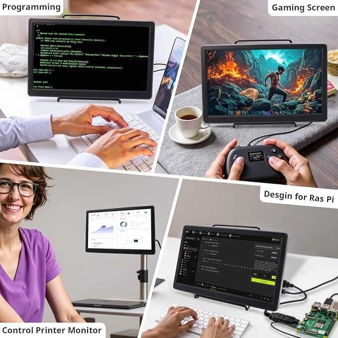 ELECROW Przenośny monitor, 10,1 cala 1920 x 1080p HD VGA, ekran IPS