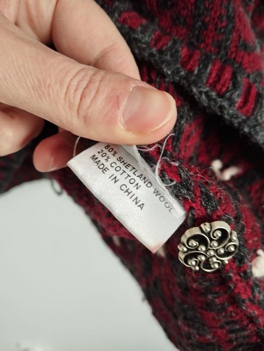 Ciepły sweter kardigan z wełny, bordo oversize  r. L
