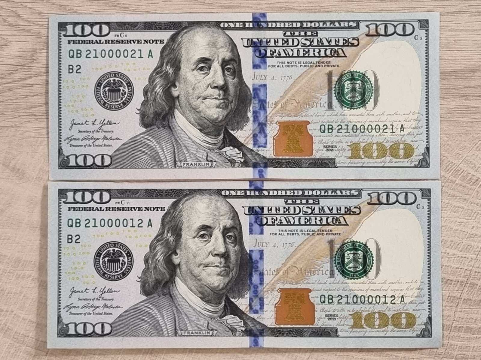 100 долларов коллекционные номера 21000021 | 21000012