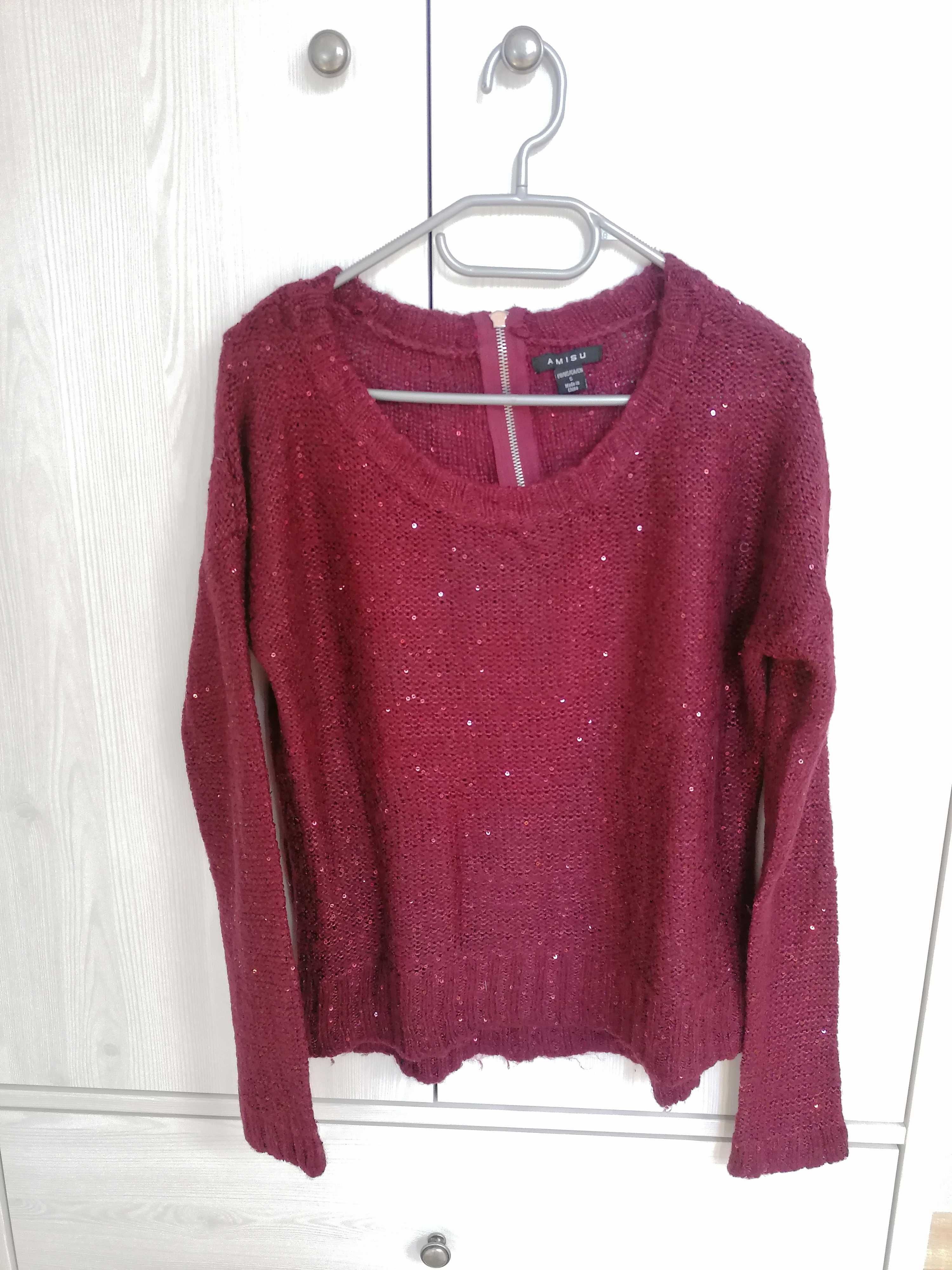 Sweter bordo cekiny Amisu - New Yorker rozmiar S