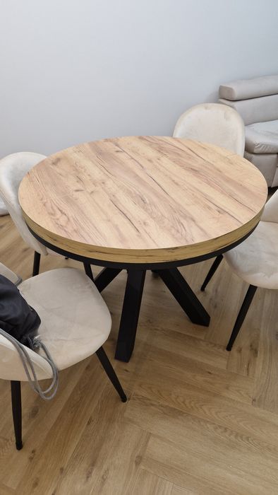 Stół drewniany okrągły, dąb craft złoty