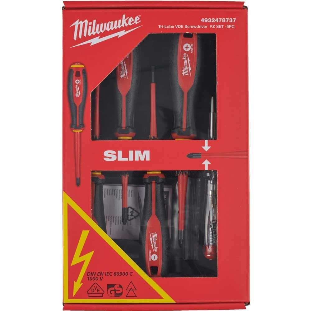 Набір діелектричних викруток Milwaukee 5 шт PZ/SL + тестер напруги