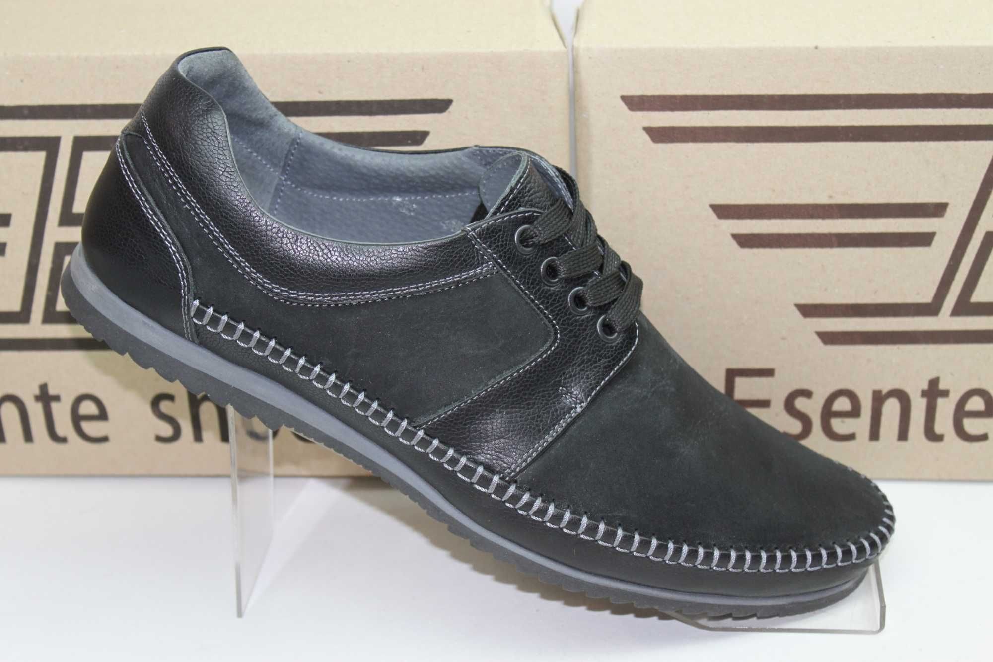 Esente: черные мокасины - туфли из натуральной кожи оригинал (715-76)