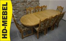 Stół Dębowy Rozkładany szer. 220 cm (2 wstawki) 8 krzeseł -10% (l-162)