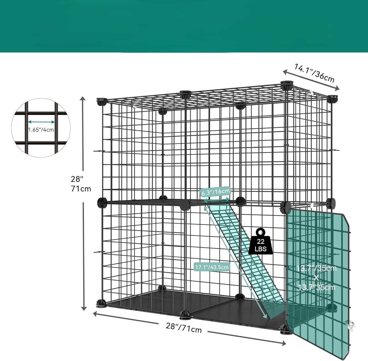 YITAHOME 2-poziomowa klatka dla kota, psa metalowa 71 x 36 x 71 cm