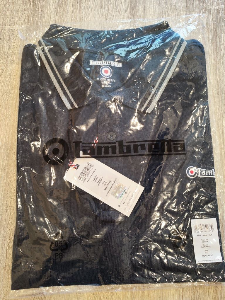 Koszulka Polo 100% bawełniana firmy z UK Lambretta, rozmiar 3XL, nowa