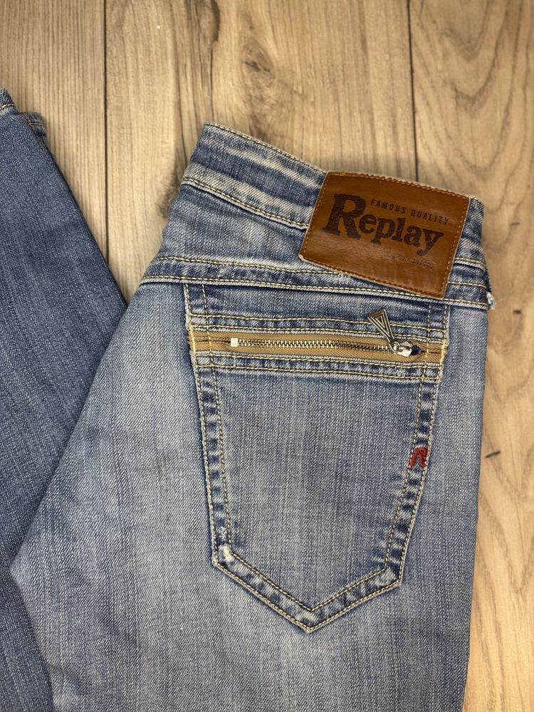 Jeansy Replay Denim z zamkami niski stan biodrówki y2k vintage retro