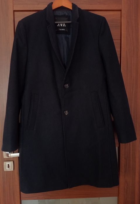 Zara MEN płaszcz M L granatowy ocieplany wełniany