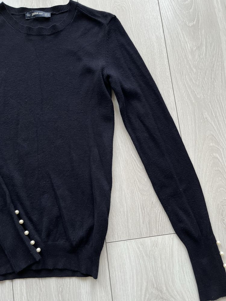 Zara sweterek S granatowy wiskoza z perełkami massimo