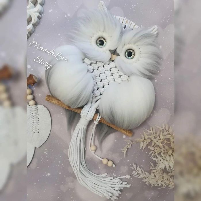 Sowa Makrama ręcznie robiona.